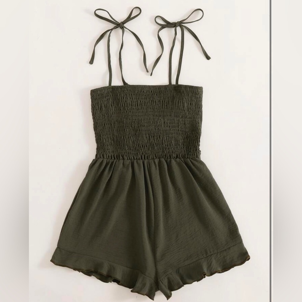 Green Cami Romper with Bow Knot Detail NWT